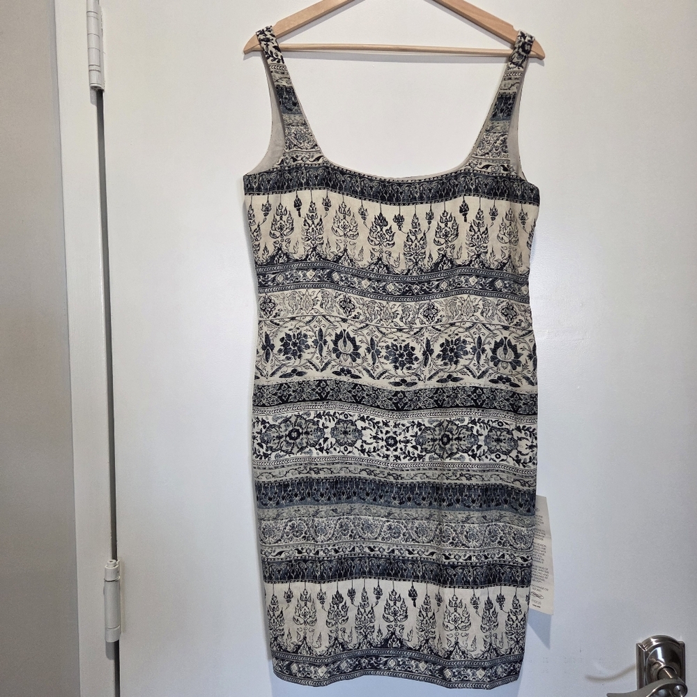 Anne Klein Silk Print Sleeveless Dress, Blue/Cream, Size 8, NWT, Vintage